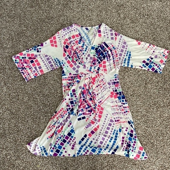 Vintage Morgan McFeeters Pink Purple Cream Vneck Casual Summer Dress Size 6 - Picture 15 of 16